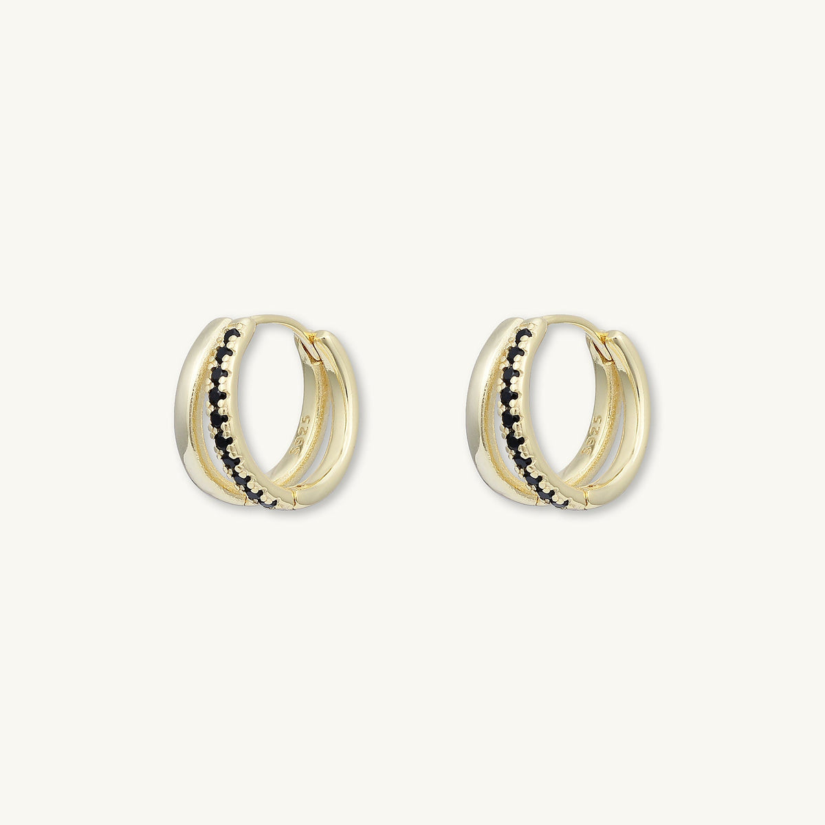 Black Double Zirconia Huggie Hoop Earrings