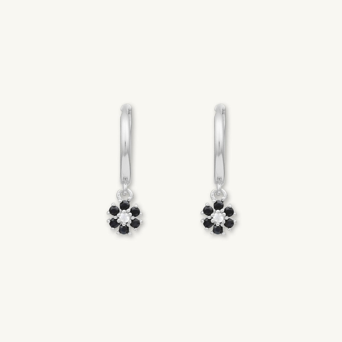 Black Flower Hoop Earrings