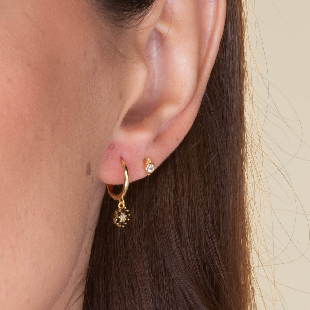 Black Flower Hoop Earrings