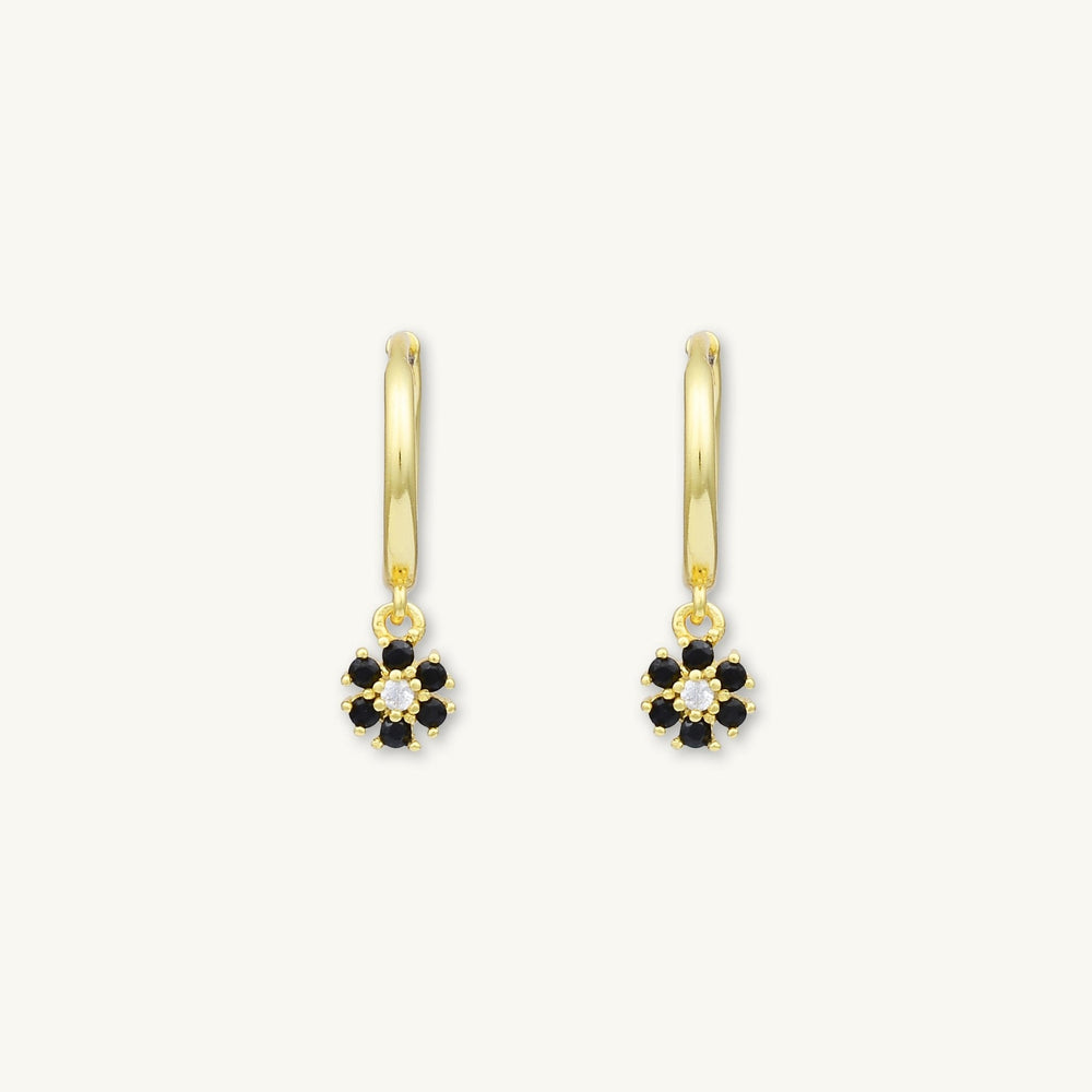 Black Flower Hoop Earrings