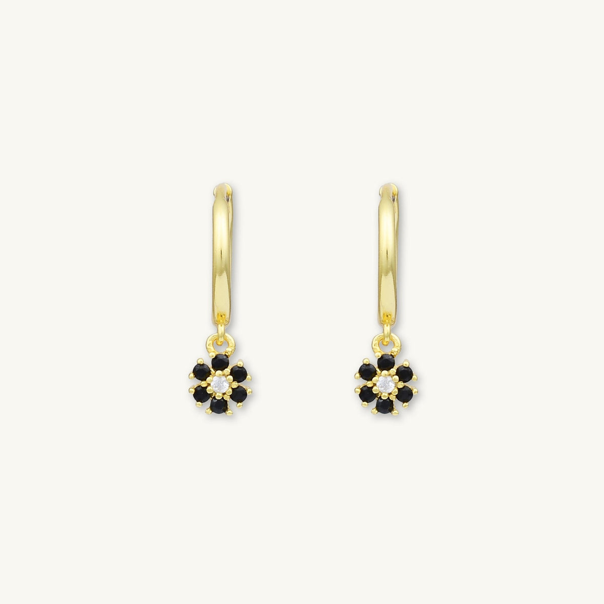 Black Flower Hoop Earrings