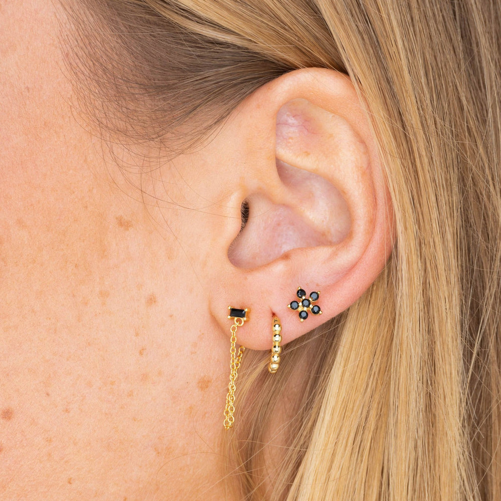Black Flower Sapphire Stud Earrings