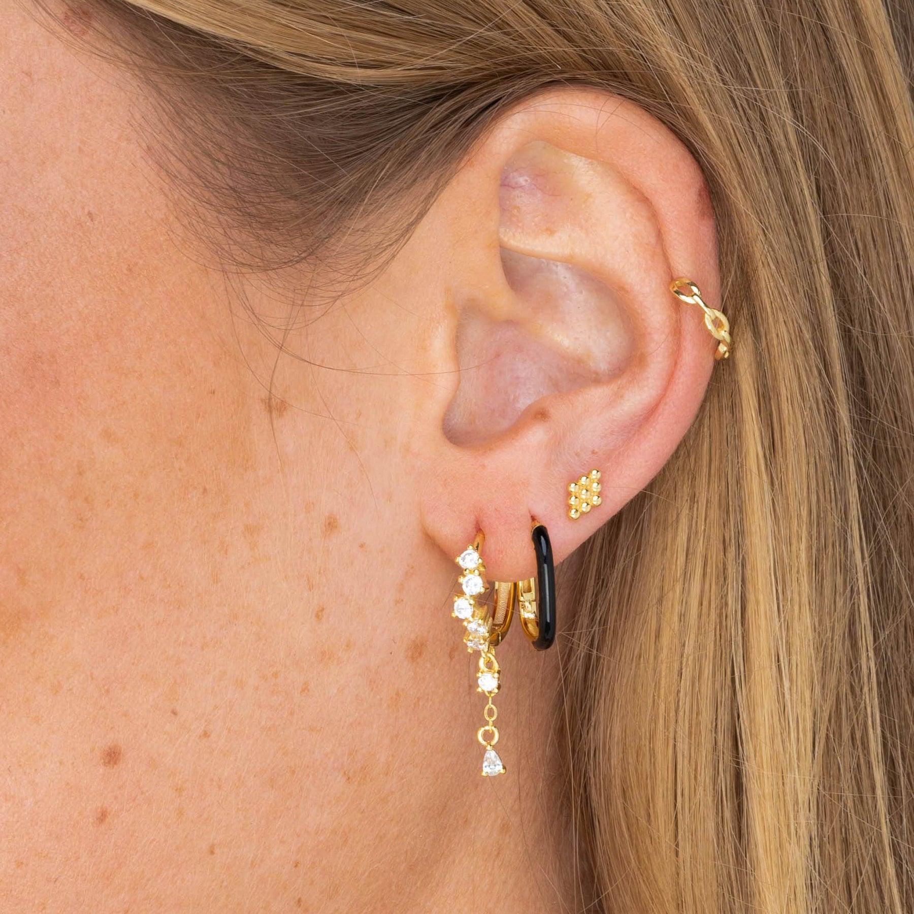 Black Lacquered Huggie Earrings