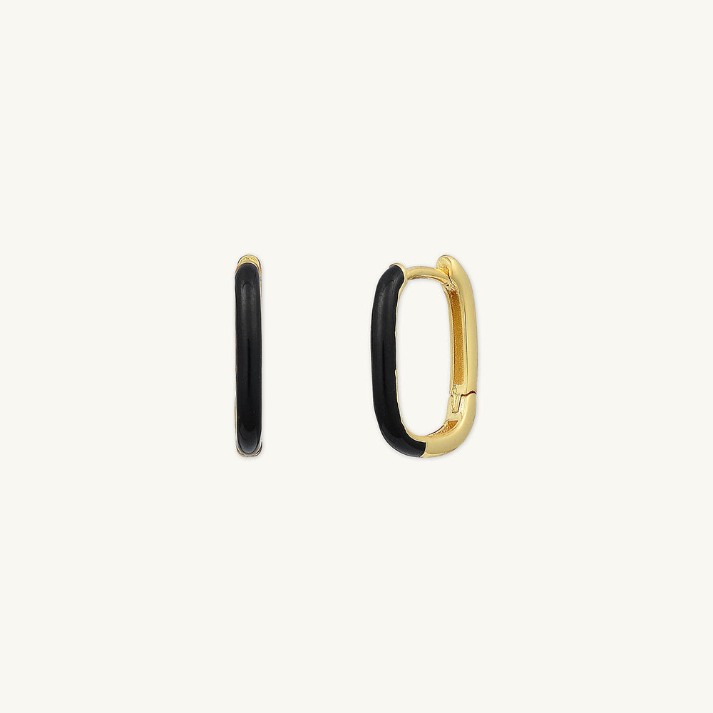 Black Lacquered Huggie Earrings