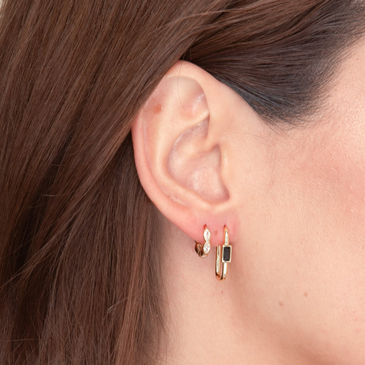 Black Long Baguette Huggie Hoops Earrings