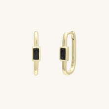 Black Long Baguette Huggie Hoops Earrings