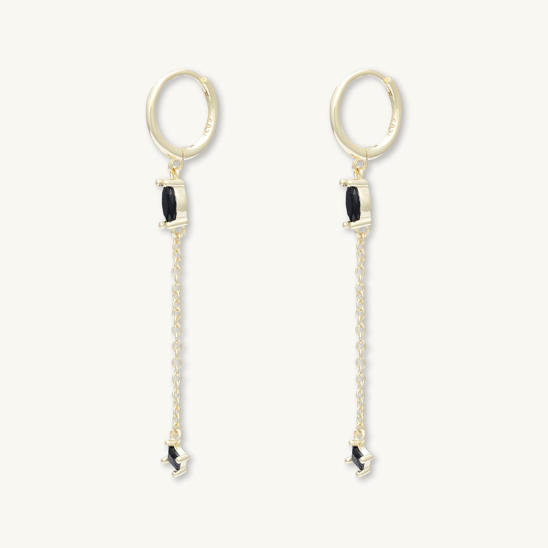 Black Marquise Sapphire Drop Huggie Earrings
