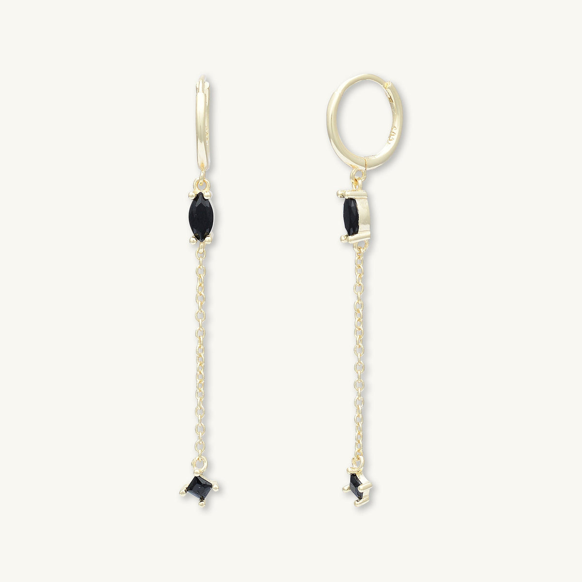 Black Marquise Sapphire Drop Huggie Earrings