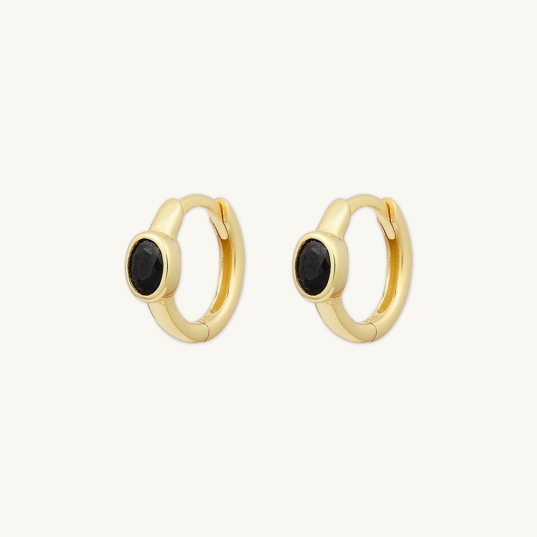 Black Oval Sapphire Huggie Earrings
