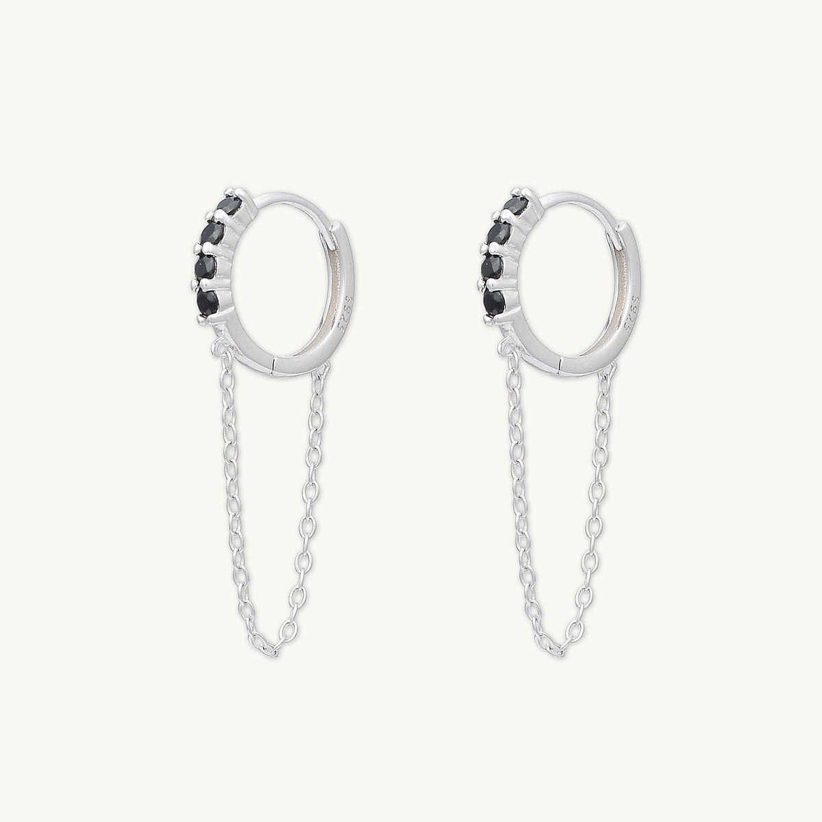Black Sapphire Dangling Chain Huggie Earrings