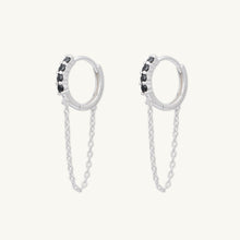 Black Sapphire Dangling Chain Huggie Earrings