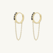 Black Sapphire Dangling Chain Huggie Earrings