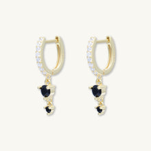 Black Sapphire Double Dangling Huggie Earrings