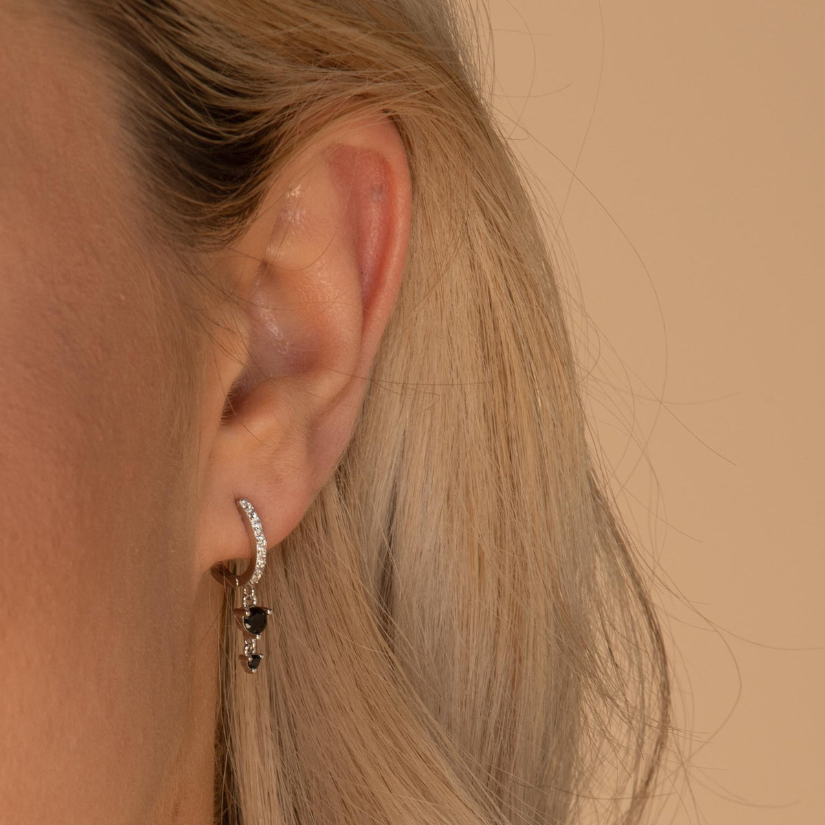 Black Sapphire Double Dangling Huggie Earrings