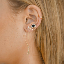 Black Square Pave Halo Stud Earrings