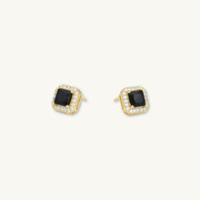 Black Square Pave Halo Stud Earrings