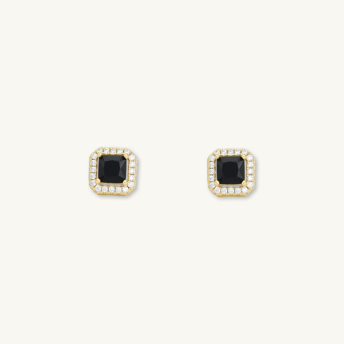 Black Square Pave Halo Stud Earrings