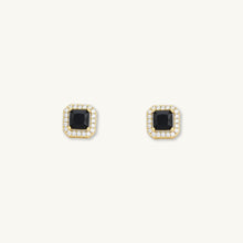 Black Square Pave Halo Stud Earrings