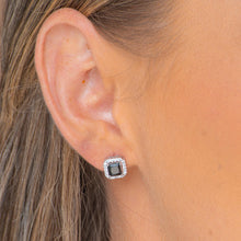 Black Square Pave Halo Stud Earrings