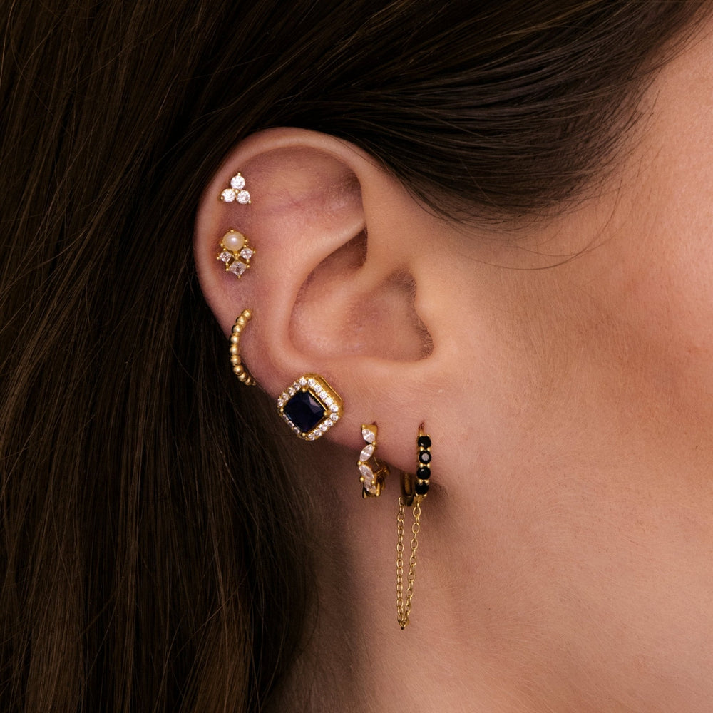 Black Square Pave Halo Stud Earrings