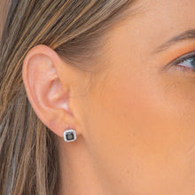 Black Square Pave Halo Stud Earrings