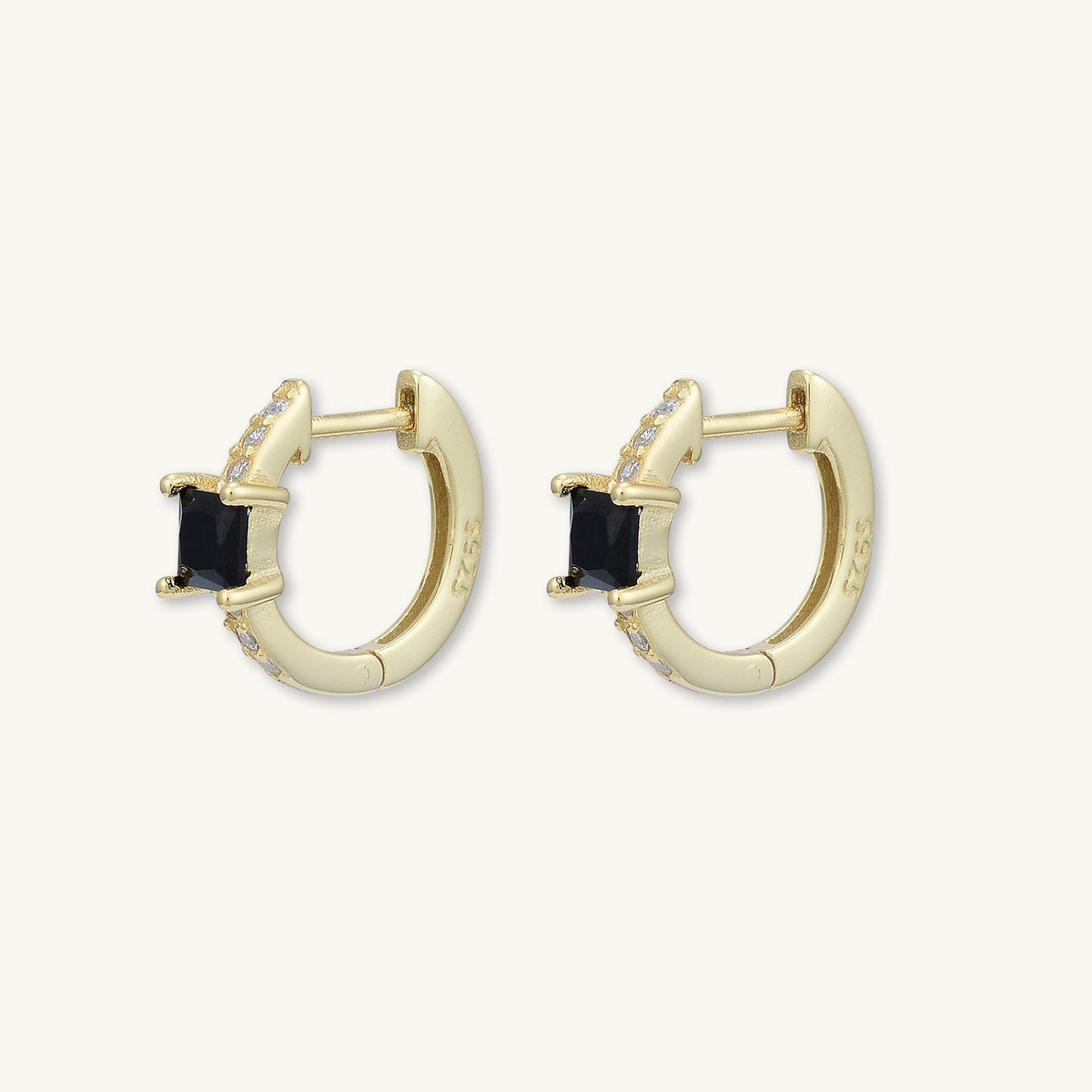 Black Square Sapphire Huggie Earrings