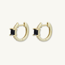 Black Square Sapphire Huggie Earrings
