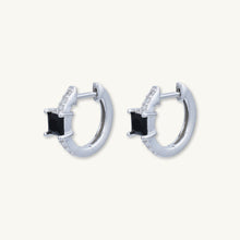 Black Square Sapphire Huggie Earrings