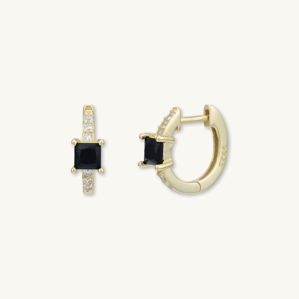 Black Square Sapphire Huggie Earrings