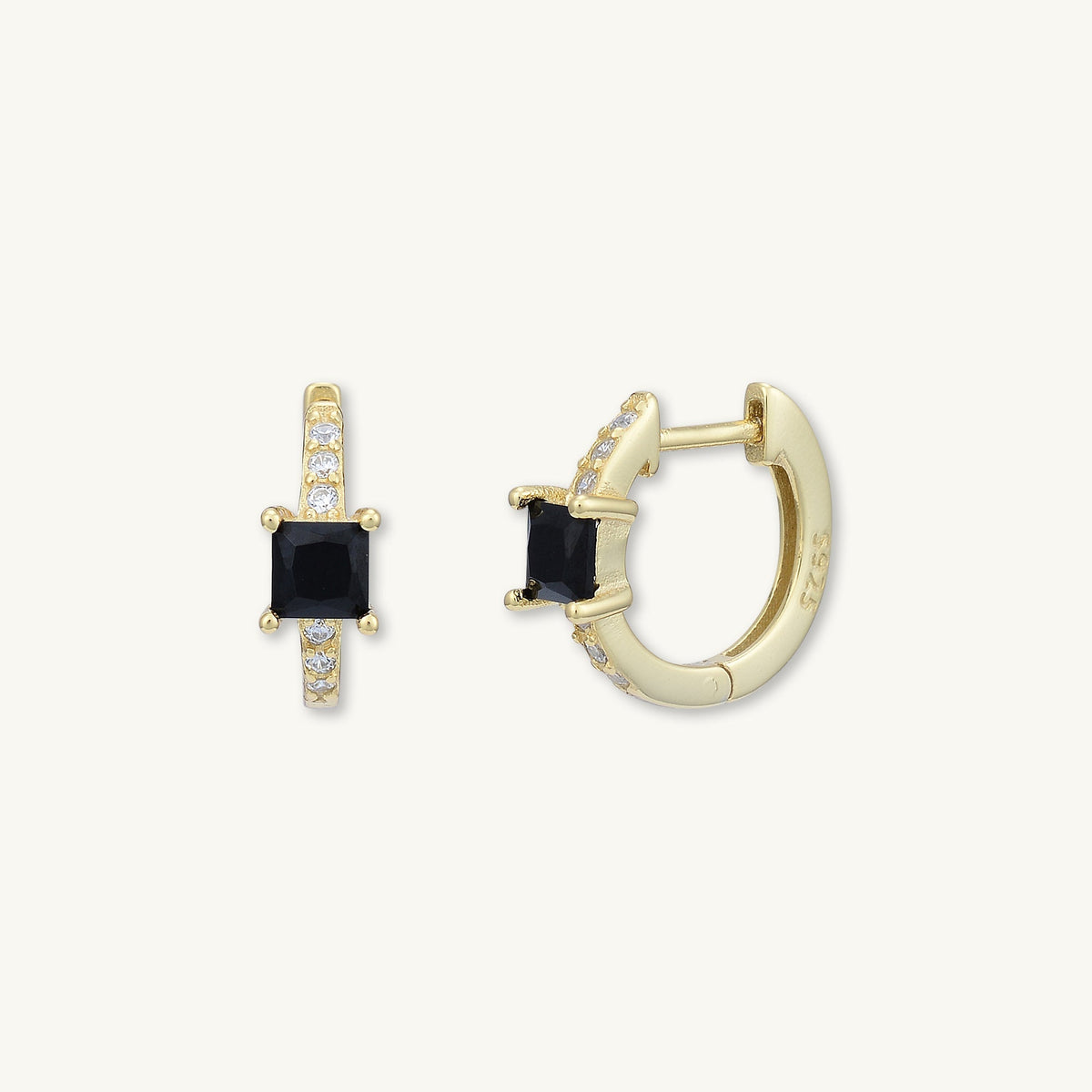 Black Square Sapphire Huggie Earrings