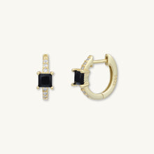 Black Square Sapphire Huggie Earrings