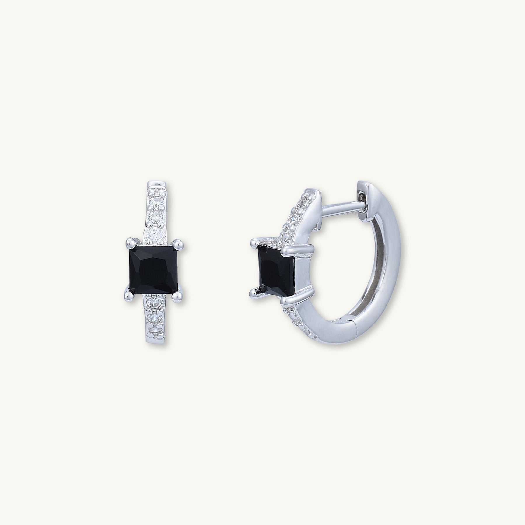 Black Square Sapphire Huggie Earrings