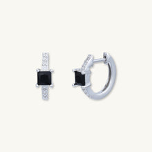 Black Square Sapphire Huggie Earrings