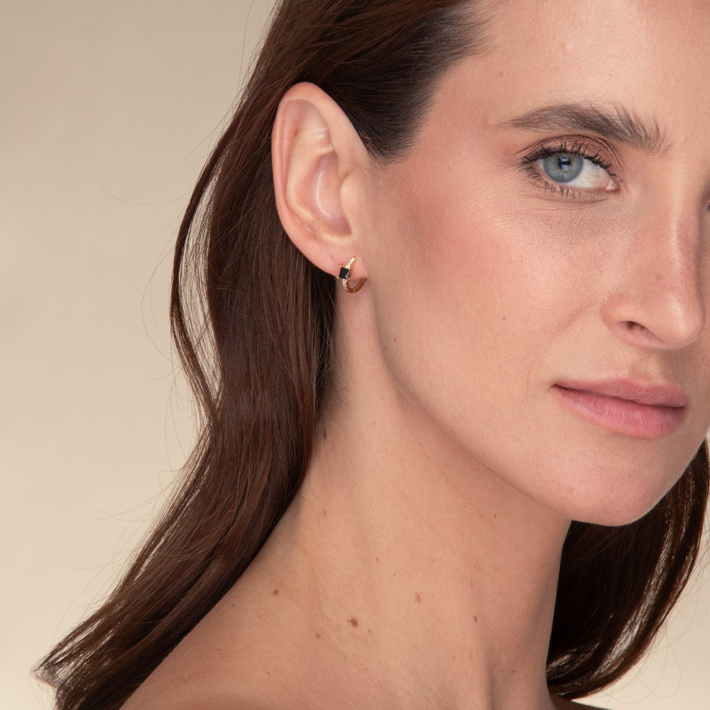 Black Square Sapphire Huggie Earrings