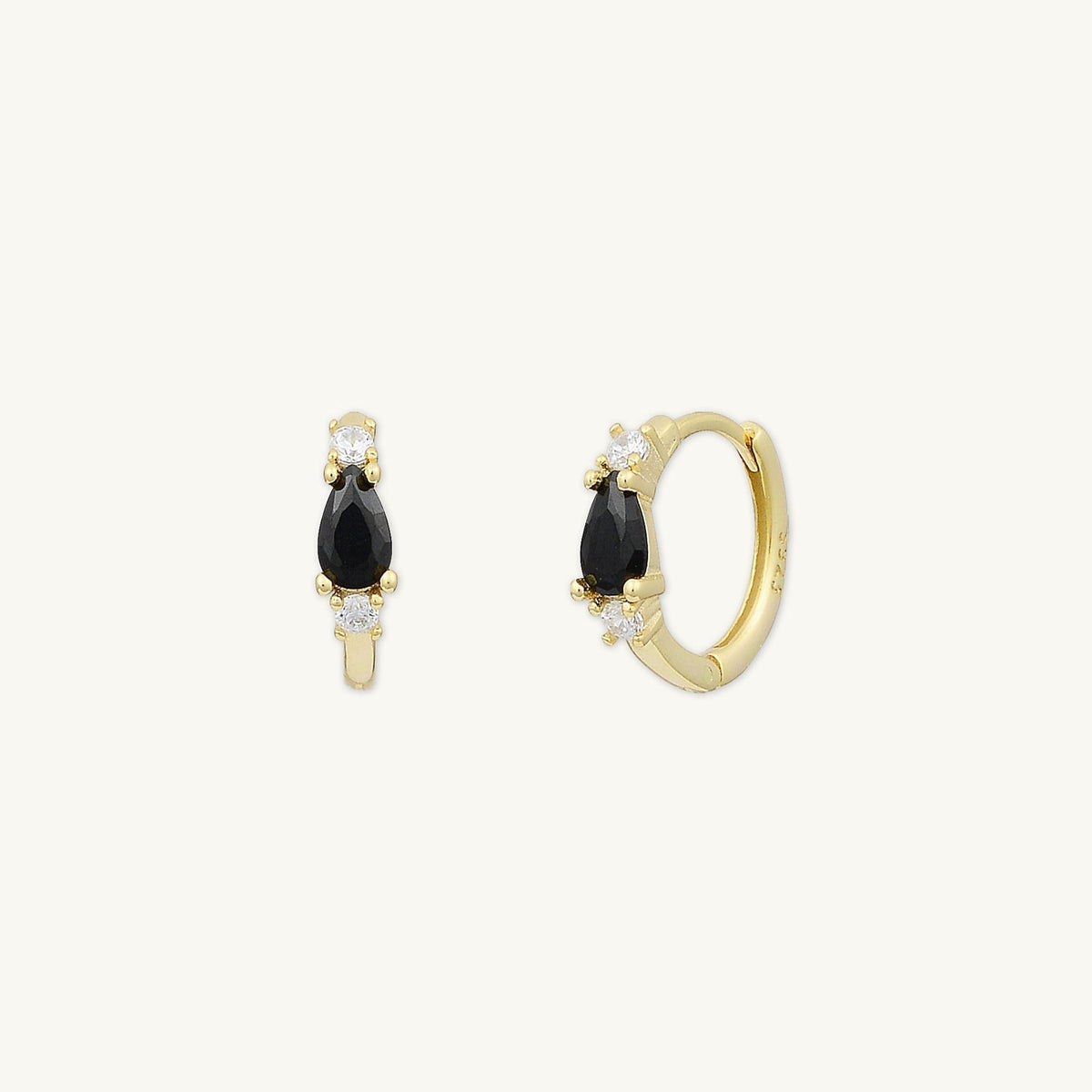 Black Teardrop Sapphire Huggie Earrings