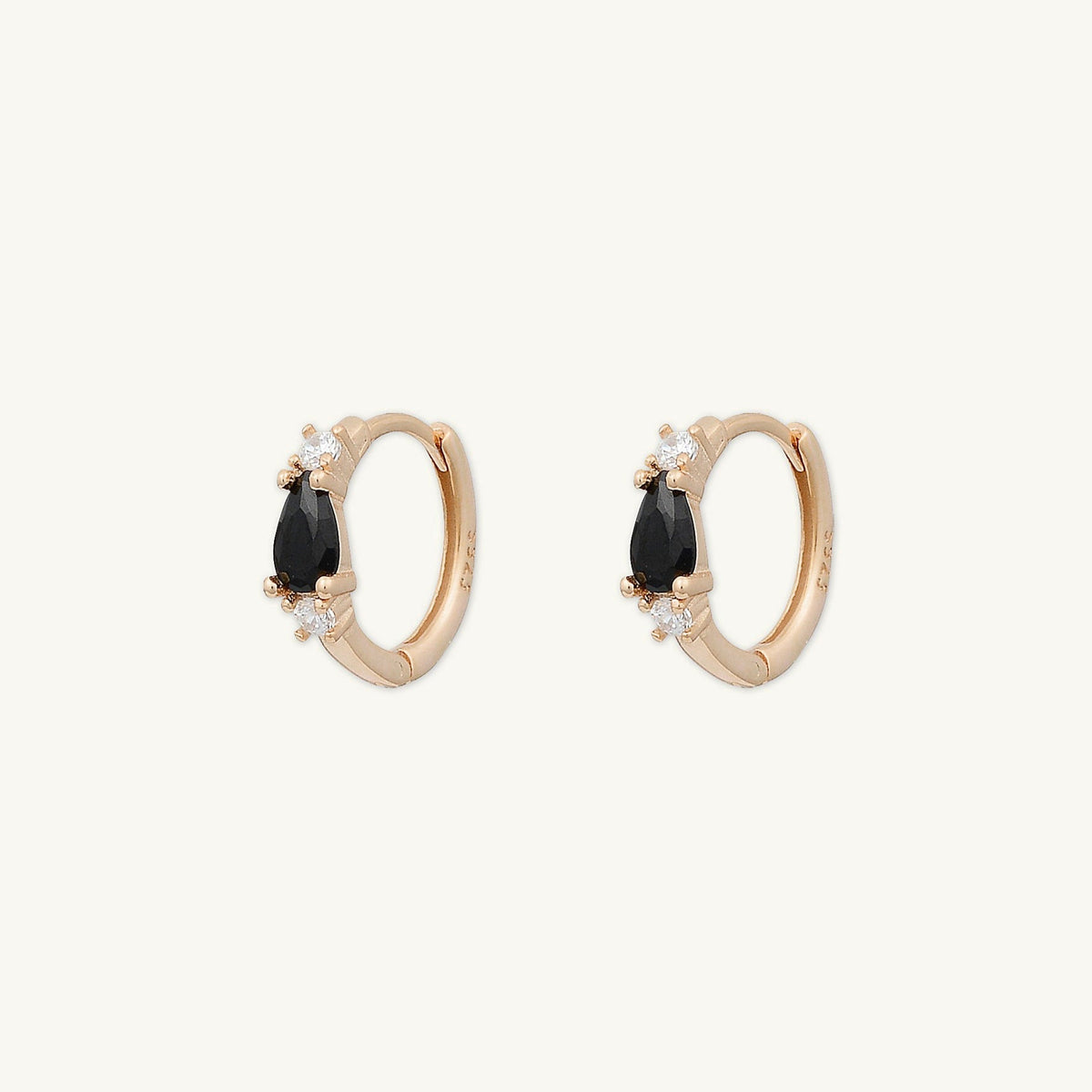 Black Teardrop Sapphire Huggie Earrings