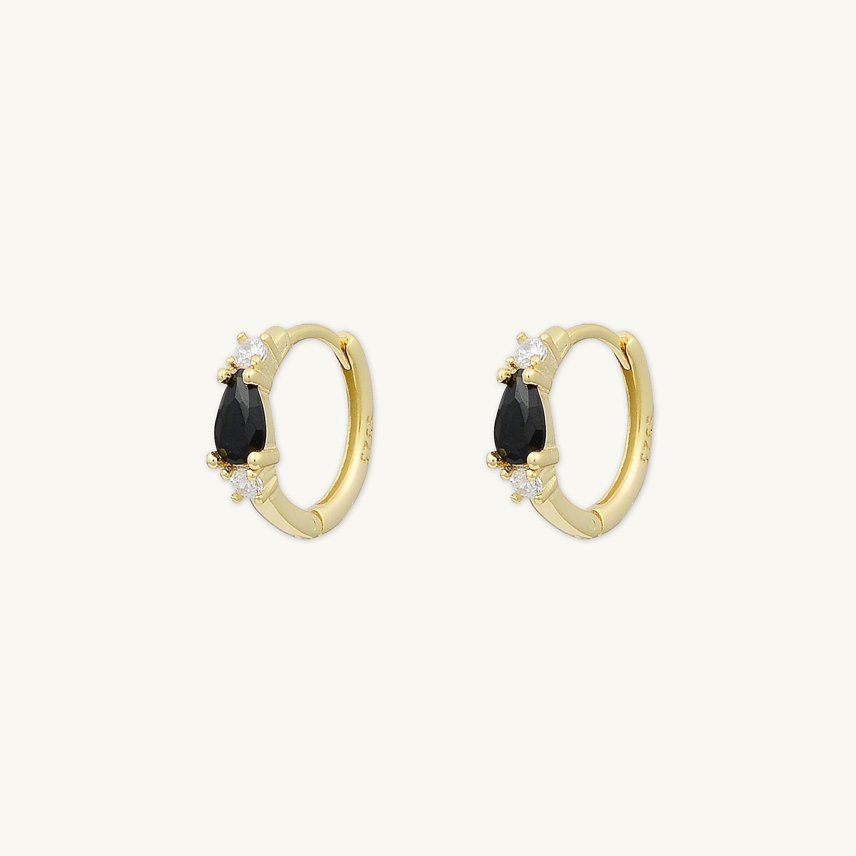 Black Teardrop Sapphire Huggie Earrings