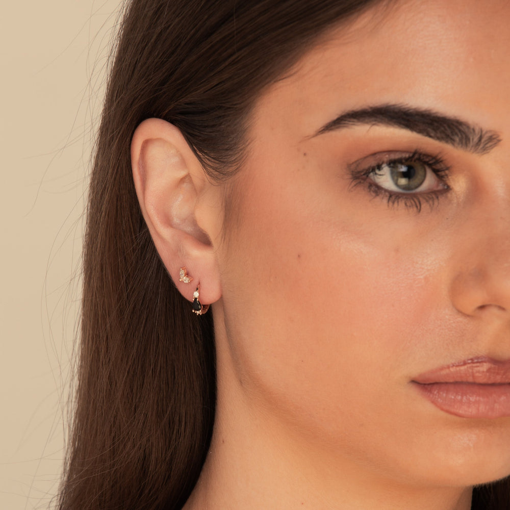 Black Teardrop Sapphire Huggie Earrings