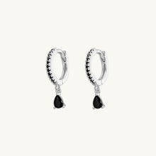 Black Teardrop Solitaire Hoops