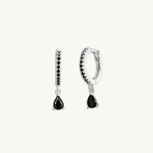 Black Teardrop Solitaire Hoops