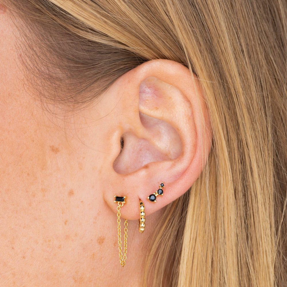 Black Trio Sapphire Stud Earrings