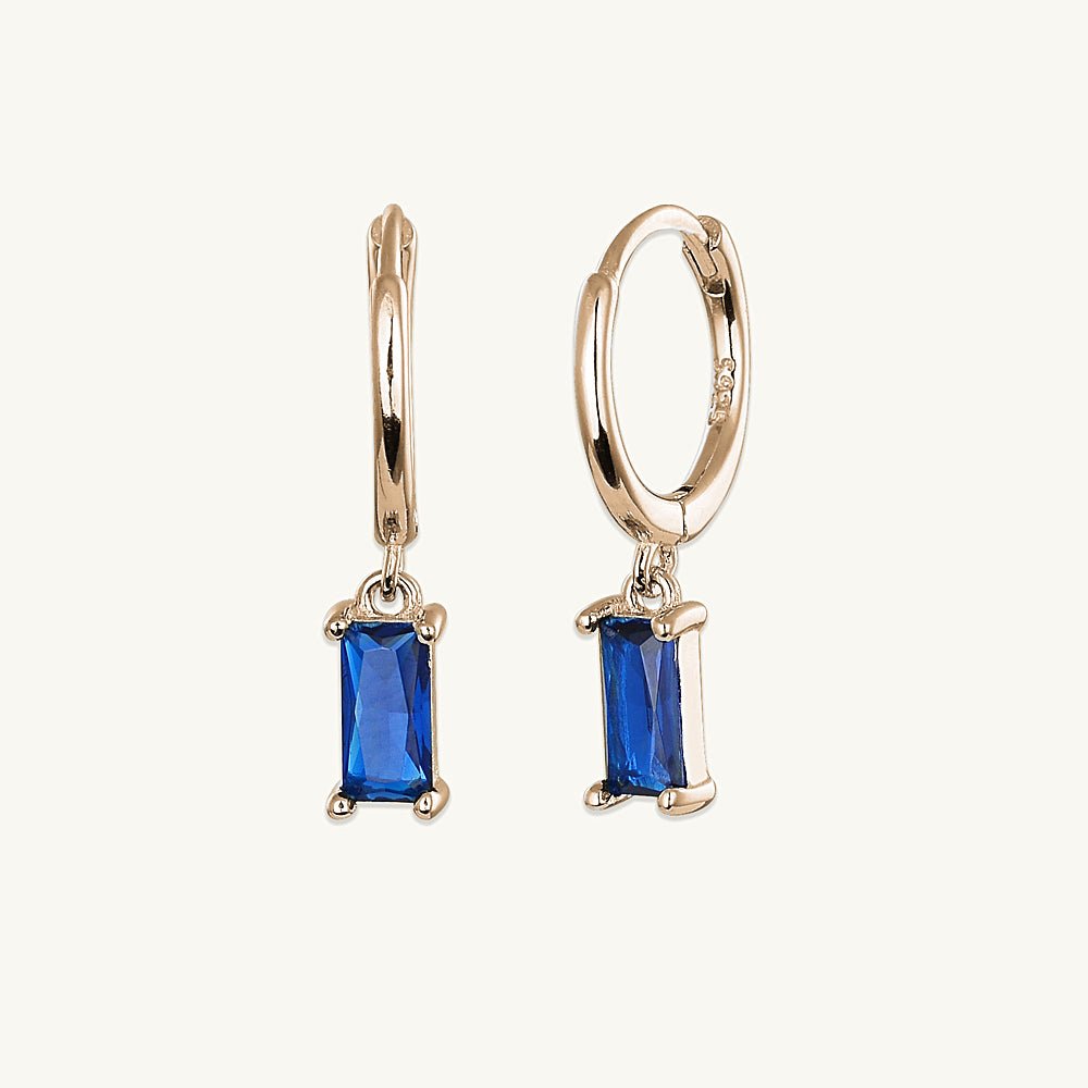 Blue Baguette Hoop Earrings