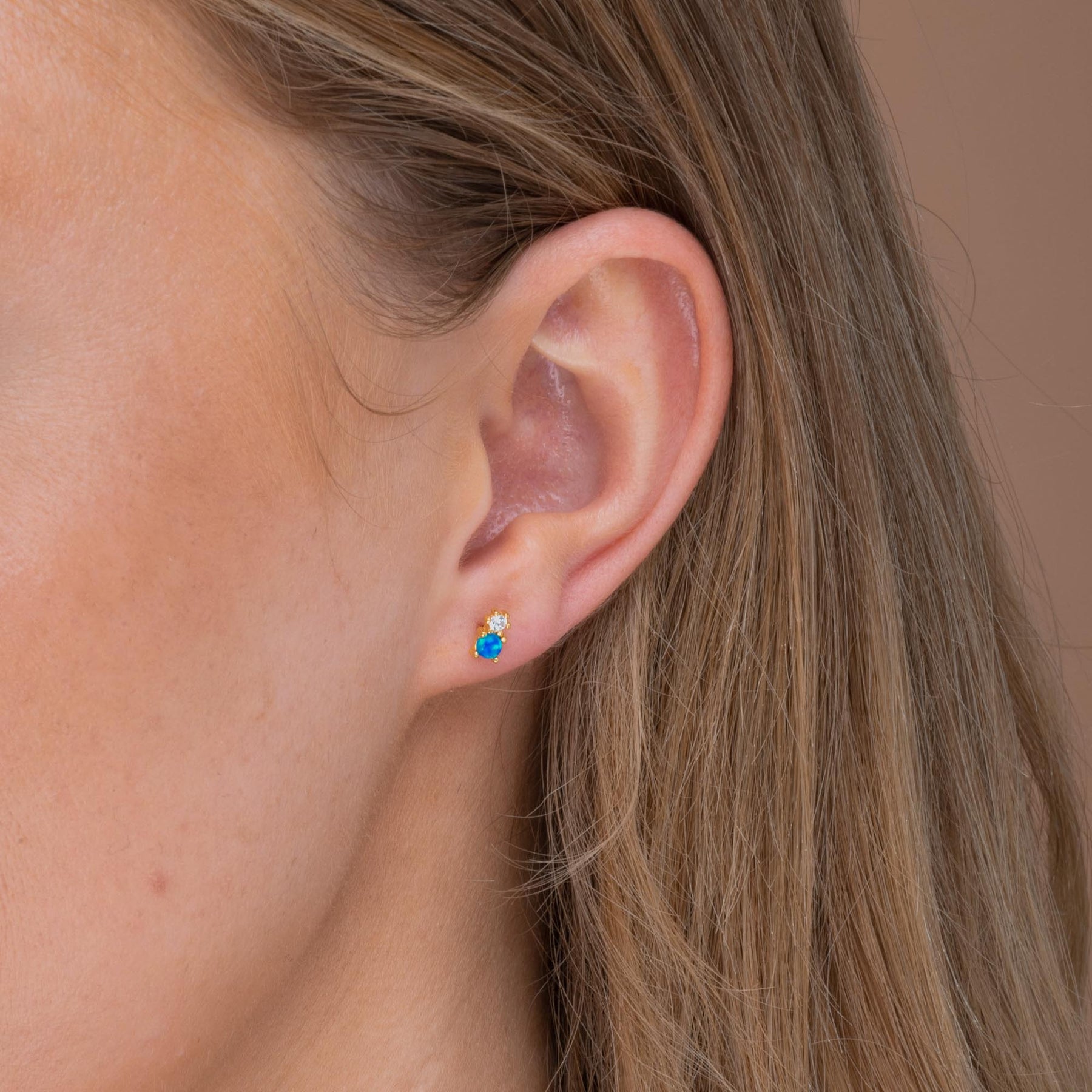Blue Opal Sapphire Stud Earrings