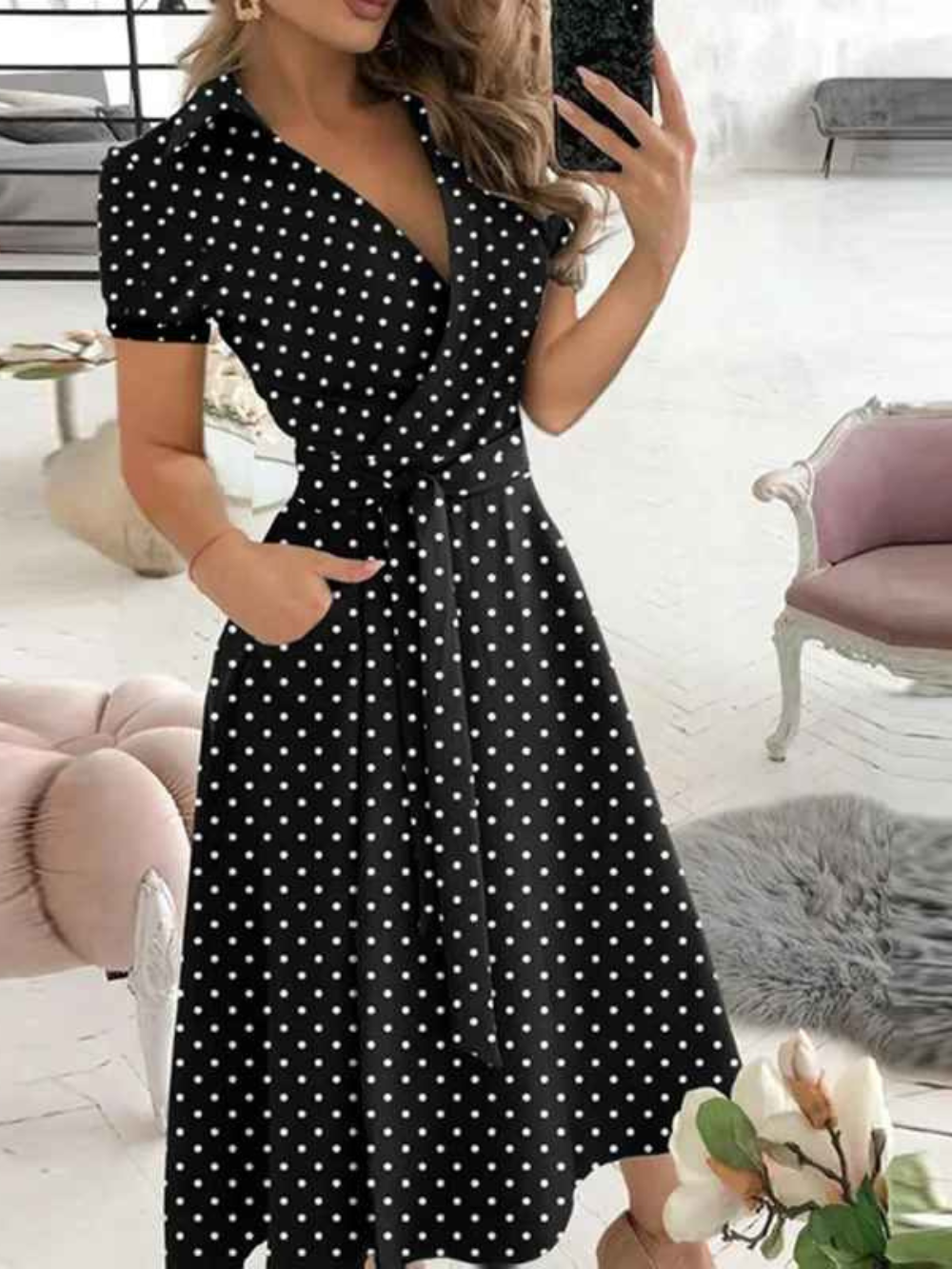 Lucia Robe Femme – Dress with Geometric Print with Waist Belt and Airy Cut for Every Moment