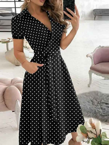 Lucia Robe Femme – Dress with Geometric Print with Waist Belt and Airy Cut for Every Moment