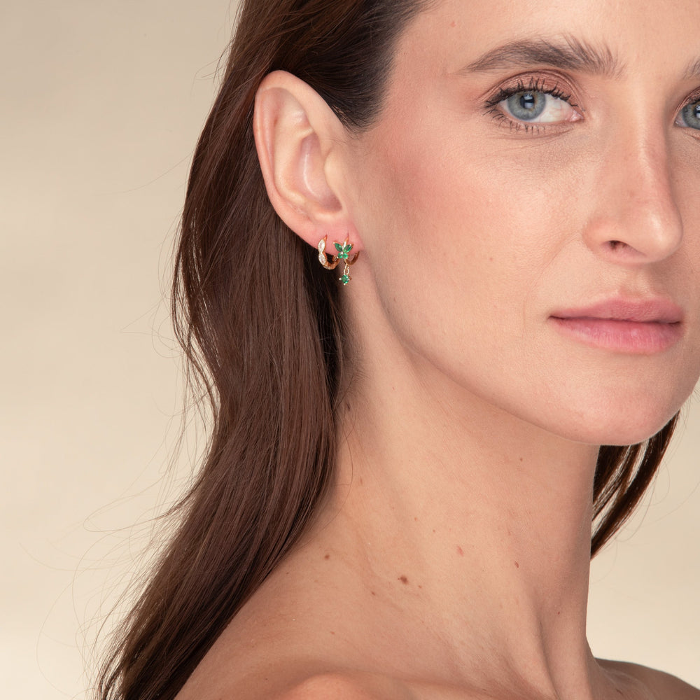 Butterfly Emerald Drop Huggie Earrings