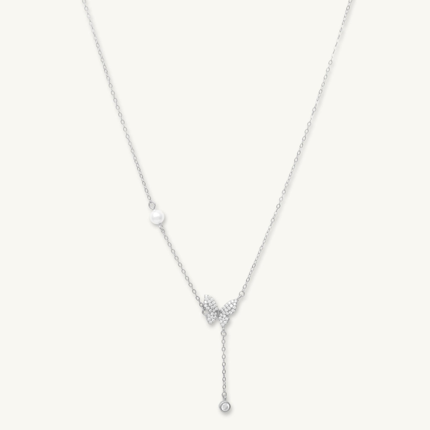 Butterfly Sapphire Y Drop Pearl Necklace