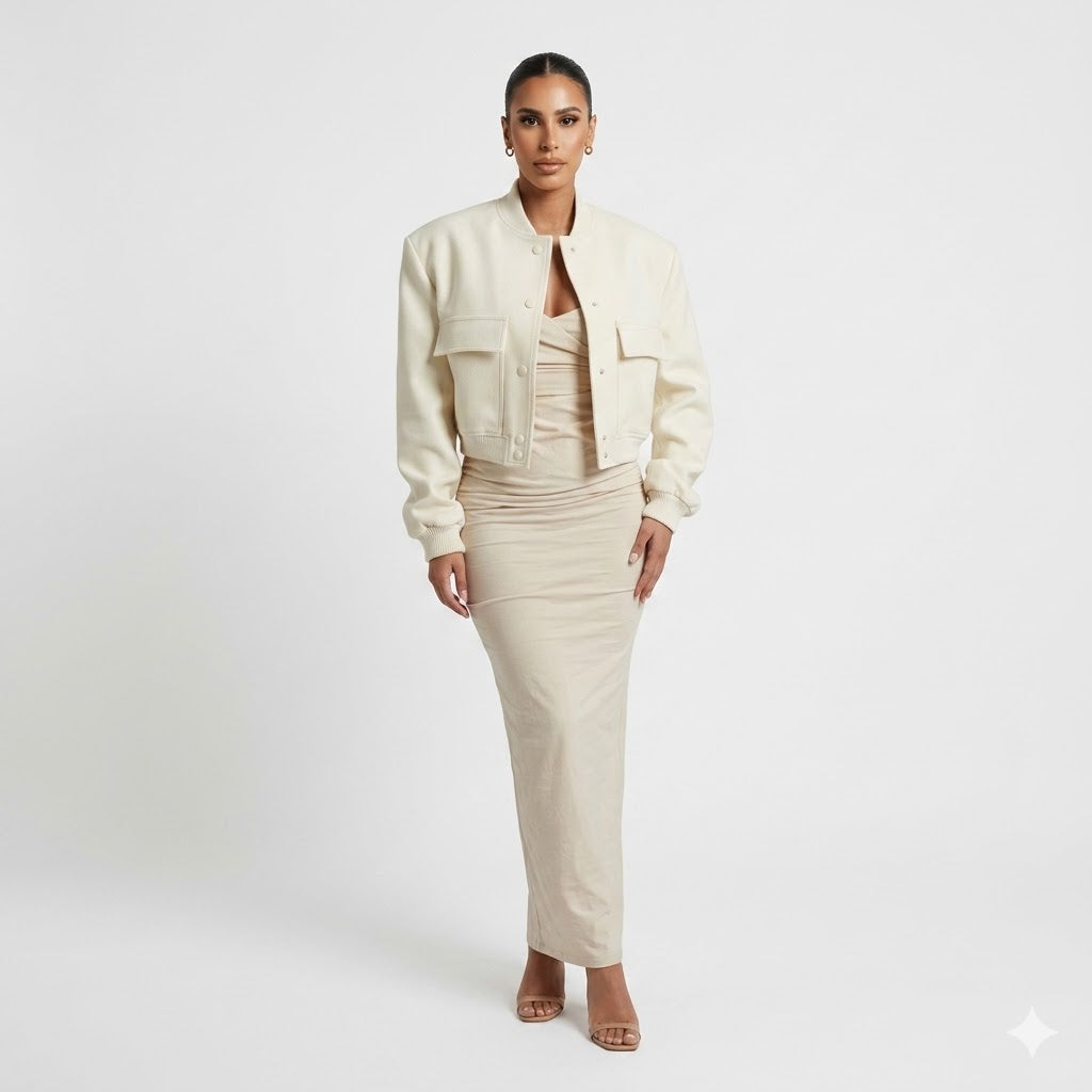 Alessia Romano | Cropped Snap-Button Structured Bomber Jacket For Women
