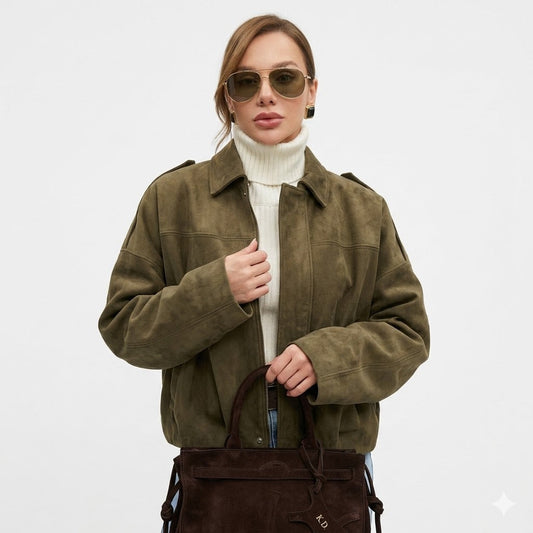 Charlotte Bellini | Oversized Suede Bomber Jacket For Women
