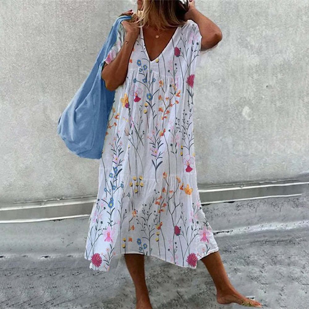 April Robe Maxi Femme – Floral Print in Cotton, Airy & Loose A-Line Cut